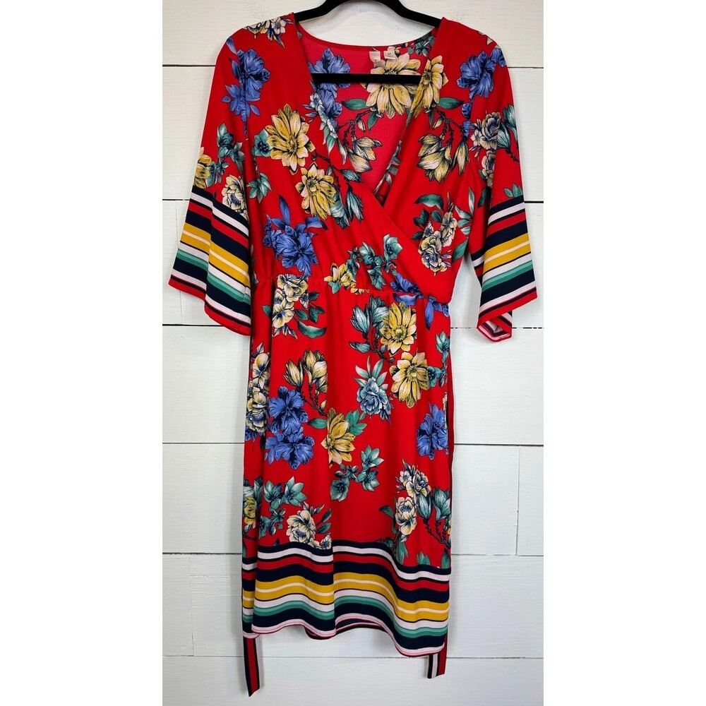 Tacera Red Floral Dress Women's Size Medium